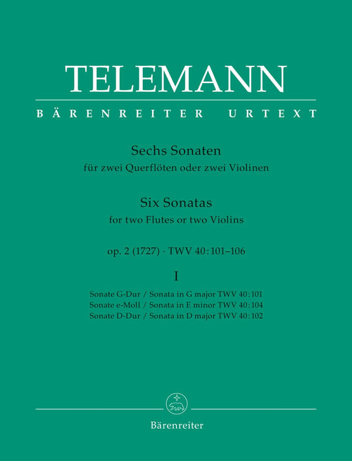 Six Sonatas for Two Violins (or Two Flutes) op. 2 TWV 40:101, 102, 104 (Volume I) 泰勒曼 奏鳴曲 小提琴 長笛 騎熊士版 | 小雅音樂 Hsiaoya Music