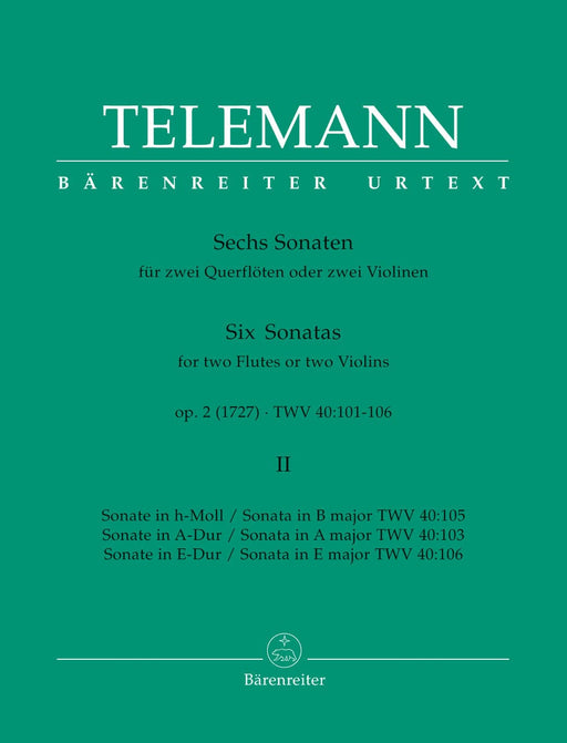 Six Sonatas for two Flutes oder two Violins op. 2 TWV 40:103, 105, 106 (Volume 2) 泰勒曼 奏鳴曲 長笛 小提琴 騎熊士版 | 小雅音樂 Hsiaoya Music
