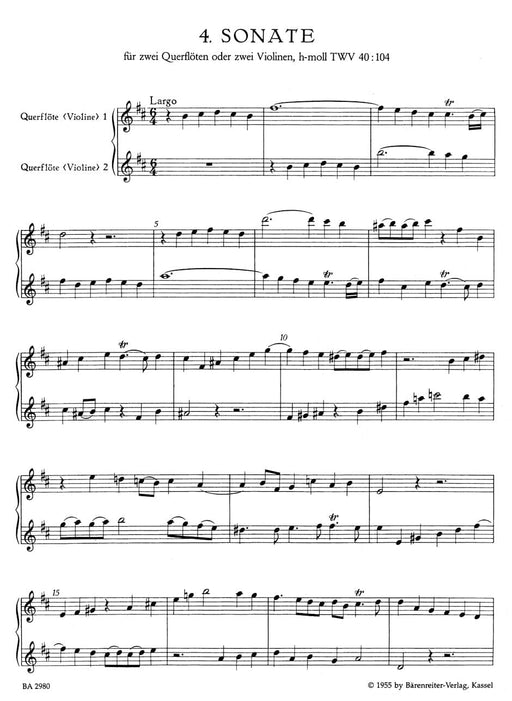 Six Sonatas for two Flutes oder two Violins op. 2 TWV 40:103, 105, 106 (Volume 2) 泰勒曼 奏鳴曲 長笛 小提琴 騎熊士版 | 小雅音樂 Hsiaoya Music