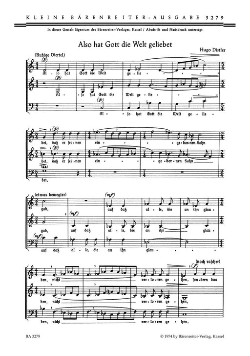 Also hat Gott die Welt geliebet Nr. 16 -Kleine Motette- (Liedsatz aus "Der Jahrkreis" op. 5 (1932/33)) Small Motet 經文歌 騎熊士版 | 小雅音樂 Hsiaoya Music