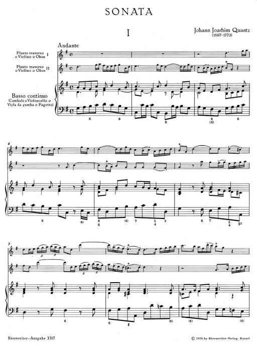 Trio Sonata for two Flutes and Basso continuo G major 況茲 三重奏鳴曲 長笛 騎熊士版 | 小雅音樂 Hsiaoya Music