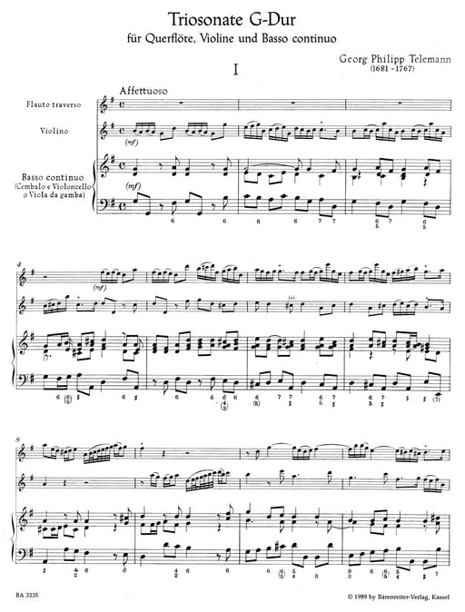 Triosonate für Querflöte, Violine und Basso continuo G-Dur TWV 42:G1 泰勒曼 三重奏 小提琴 騎熊士版 | 小雅音樂 Hsiaoya Music
