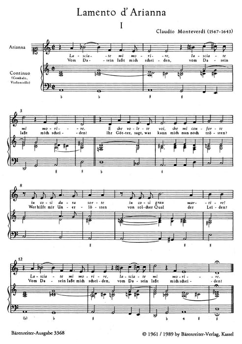 Lamento d'Arianna - Klage der Ariadne (Monodisches Teilstück aus "Arianna" und 4 Madrigalfassungen für Chor) 蒙特威爾第 輓歌 詠唱調 阿里安娜 騎熊士版 | 小雅音樂 Hsiaoya Music