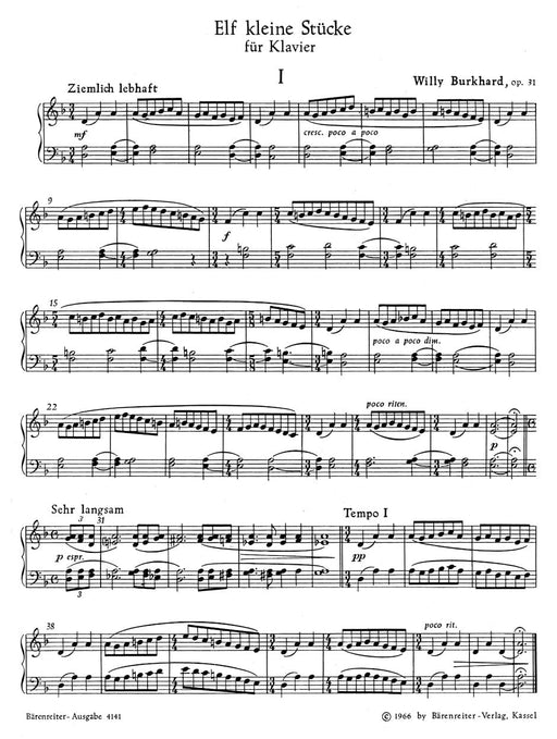 Elf kleine Stücke für Klavier op. 31 (1931) 布哈德威利 騎熊士版 | 小雅音樂 Hsiaoya Music