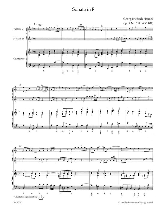Three Trio Sonatas for Two Violins (Flutes) and Bc op. 5 HWV 397,398,401 韓德爾 三重奏 奏鳴曲 小提琴 長笛 騎熊士版 | 小雅音樂 Hsiaoya Music