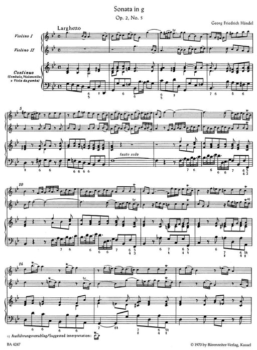 Trio Sonata for Two Violins (Flutes, Descand Recorders, Oboes [Oboe, Violin]) and Bc G minor op. 2/5 HWV 390a 韓德爾 三重奏鳴曲 小提琴 長笛 雙簧管 騎熊士版 | 小雅音樂 Hsiaoya Music