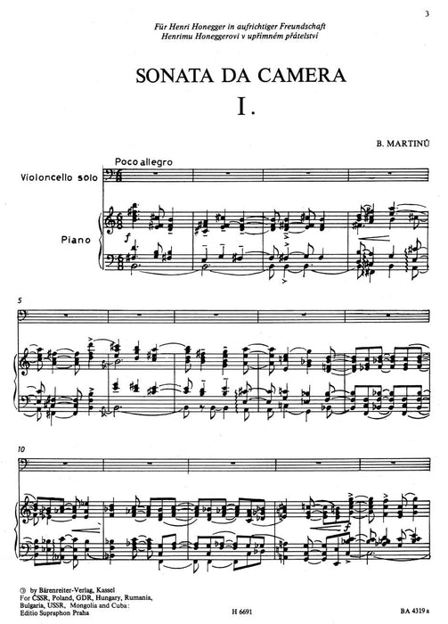 Sonata da camera for Violoncello and Chamber Orchestra (1940) 馬悌努 奏鳴曲 大提琴 室內合奏團 騎熊士版 | 小雅音樂 Hsiaoya Music