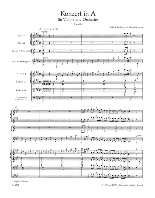 Concerto for Violin and Orchestra Nr. 5 A major K. 219 (Violin concerto) 莫札特 協奏曲 小提琴 管弦樂團 小提琴 協奏曲 騎熊士版 | 小雅音樂 Hsiaoya Music