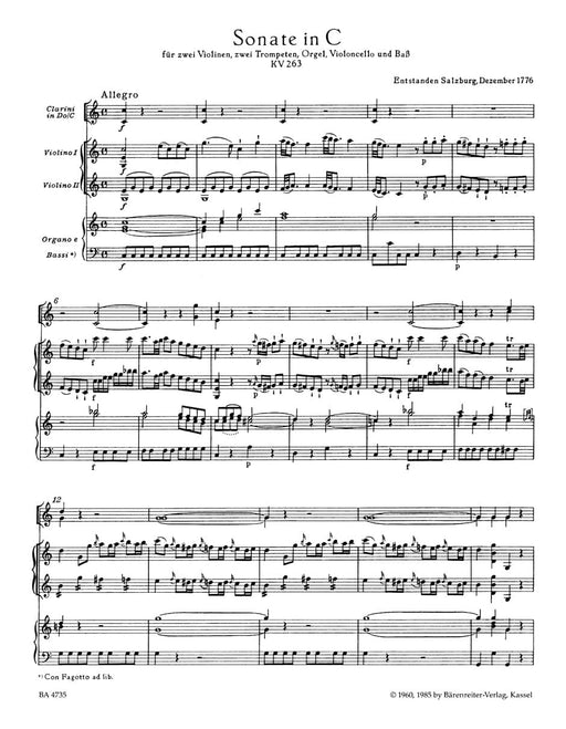 Complete Church Sonatas, Volume 5 -Sonata C major K. 263 for two Violins, two Trumpets, Organ, Violoncello and Bass- Sonata 莫札特 奏鳴曲 小提琴 小號 管風琴大提琴 奏鳴曲 騎熊士版 | 小雅音樂 Hsiaoya Music