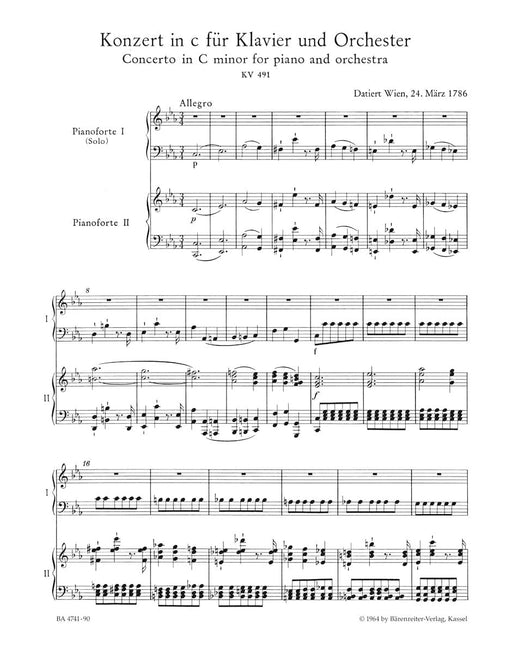 Concerto for Piano and Orchestra Nr. 24 C minor K. 491 莫札特 協奏曲 鋼琴 管弦樂團 騎熊士版 | 小雅音樂 Hsiaoya Music