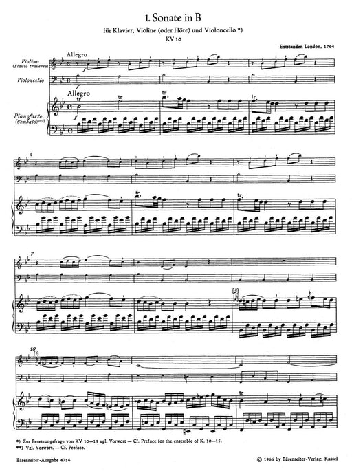 six Sonatas for Piano (Cembalo), Violin (flute) and Violoncello -Jugendsonaten II- (piano trios) Early Sonatas II 莫札特 奏鳴曲 鋼琴 小提琴 長笛 大提琴 三重奏 騎熊士版 | 小雅音樂 Hsiaoya Music