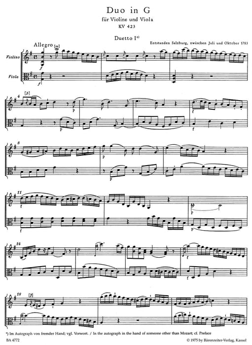 Duets for Violin and Viola K. 423,424 莫札特 二重奏 小提琴 中提琴 騎熊士版 | 小雅音樂 Hsiaoya Music