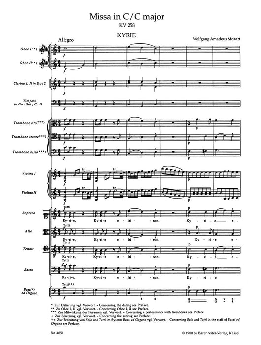 Missa C major K. 258 莫札特 騎熊士版 | 小雅音樂 Hsiaoya Music