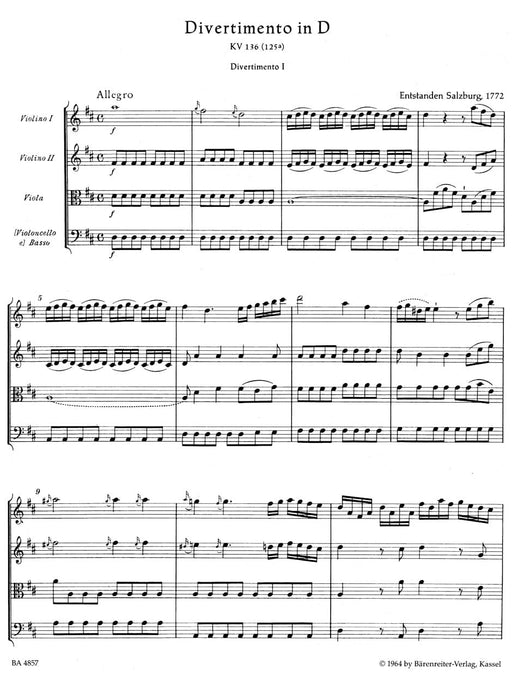 three Divertimenti for Strings K. 136-138 (125a-c) 莫札特 嬉遊曲 弦樂 騎熊士版 | 小雅音樂 Hsiaoya Music