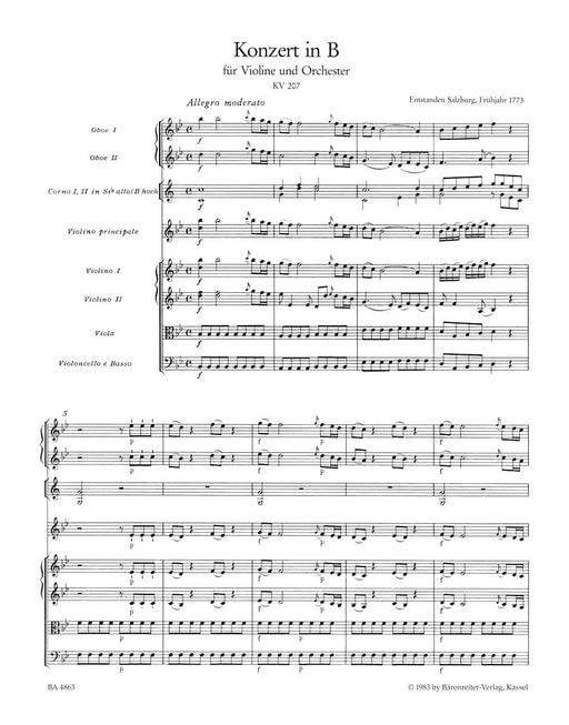 Concerto for Violin and Orchestra Nr. 1 B-flat major K. 207 莫札特 協奏曲 小提琴 管弦樂團 騎熊士版 | 小雅音樂 Hsiaoya Music