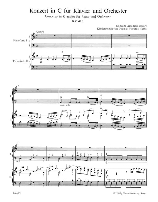 Concerto Nr. 13 in C major K. 415 -Edition for piano, two violins, viola and violoncello- 莫札特 協奏曲 鋼琴 小提琴 中提琴 大提琴 騎熊士版 | 小雅音樂 Hsiaoya Music