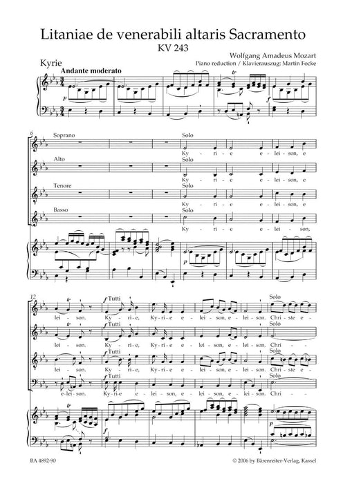 Litaniae de venerabili altaris Sacramento E-flat major K. 243 莫札特 騎熊士版 | 小雅音樂 Hsiaoya Music