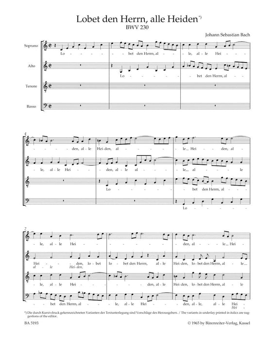 Lobet den Herrn, alle Heiden BWV 230 -Motet for four-Part Mixed Choir- Motet for Four-Part Mixed Choir 巴赫約翰瑟巴斯提安 經文歌 騎熊士版 | 小雅音樂 Hsiaoya Music