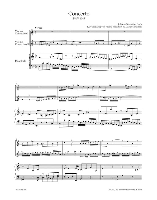Double Concerto for two Violins, Strings and Basso continuo D minor BWV 1043 巴赫約翰瑟巴斯提安 複協奏曲 小提琴 弦樂 騎熊士版 | 小雅音樂 Hsiaoya Music
