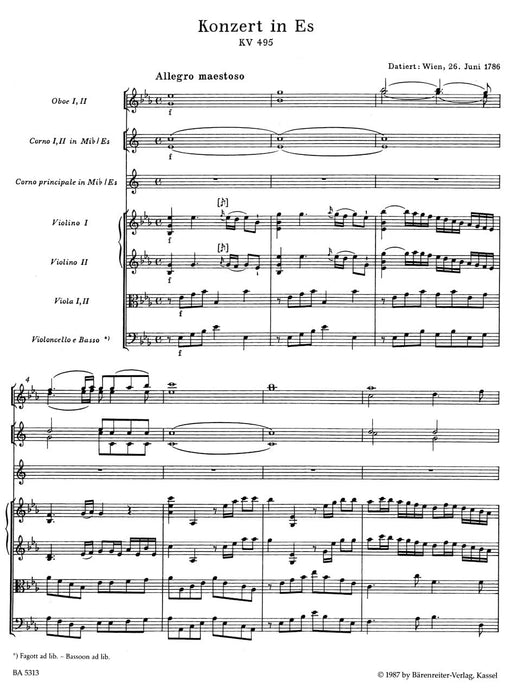 Concerto for Horn and Orchestra Nr. 4 E-flat major K. 495 莫札特 協奏曲 法國號 管弦樂團 騎熊士版 | 小雅音樂 Hsiaoya Music