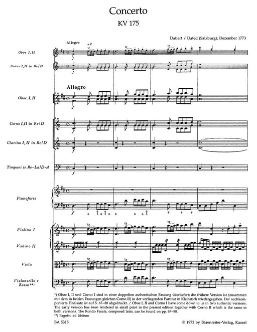 Concerto for Piano and Orchestra Nr. 5 D major K. 175, K. 382 Rondo 莫札特 協奏曲 鋼琴 管弦樂團 迴旋曲 騎熊士版 | 小雅音樂 Hsiaoya Music