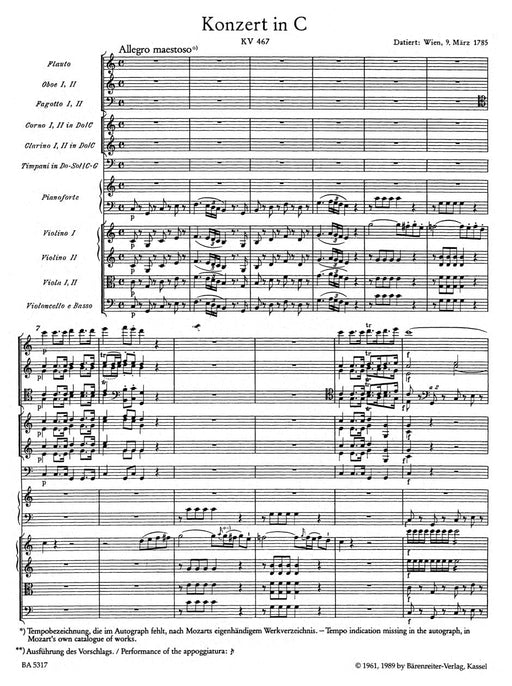 Concerto for Piano and Orchestra Nr. 21 C major K. 467 莫札特 協奏曲 鋼琴 管弦樂團 騎熊士版 | 小雅音樂 Hsiaoya Music