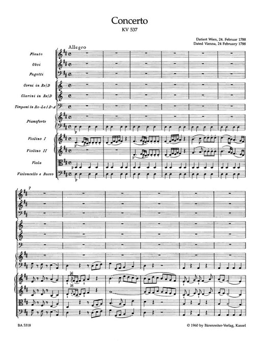 Concerto for Piano and Orchestra Nr. 26 D major K. 537 "Coronation Concerto" 莫札特 協奏曲 鋼琴 管弦樂團 加冕協奏曲 騎熊士版 | 小雅音樂 Hsiaoya Music