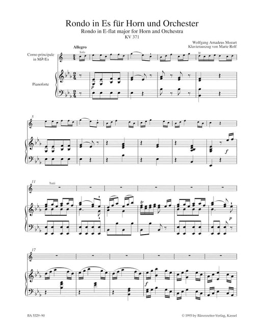 Rondo for Horn and Orchestra E-flat major K. 371 莫札特 迴旋曲 法國號 管弦樂團 騎熊士版 | 小雅音樂 Hsiaoya Music