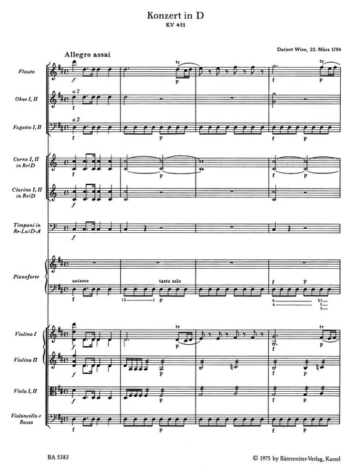 Concerto for Piano and Orchestra Nr. 16 D major K. 451 莫札特 協奏曲 鋼琴 管弦樂團 騎熊士版 | 小雅音樂 Hsiaoya Music