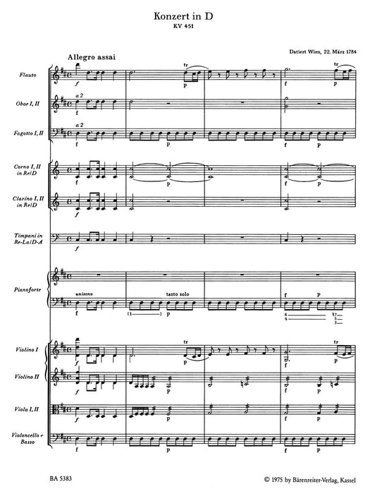 Concerto for Piano and Orchestra Nr. 16 D major K. 451 莫札特 協奏曲 鋼琴 管弦樂團 騎熊士版 | 小雅音樂 Hsiaoya Music