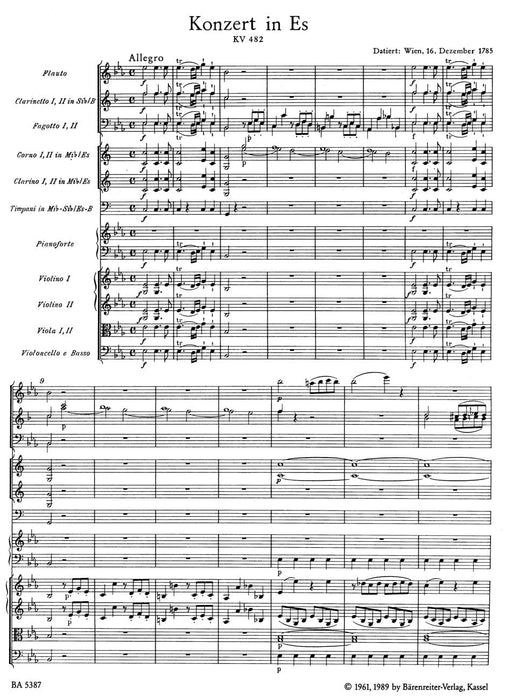 Concerto for Piano and Orchestra Nr. 22 in E-flat major K. 482 莫札特 協奏曲 鋼琴 管弦樂團 騎熊士版 | 小雅音樂 Hsiaoya Music