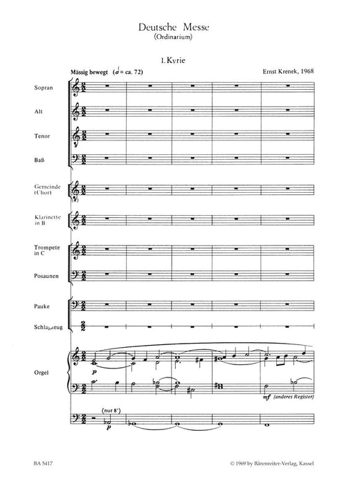 Deutsche Messe für Chor, Gemeinde und Instrumente (1968) -Ordinarium- Ordinarium 克雷內克 騎熊士版 | 小雅音樂 Hsiaoya Music