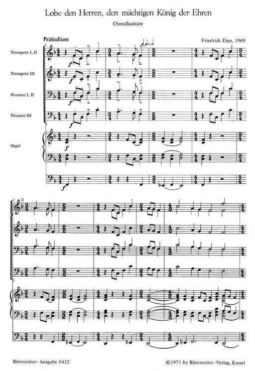 Lobe den Herren, den mächtigen König der Ehren (1969) -Choralkantate für Chor (4- to 6stimmig), Bläserchor (4-6stimmig) und Orgel/ Gemeinde einstimmig ad lib.- Chorale Cantata 合唱 聖詠清唱劇 騎熊士版 | 小雅音樂 Hsiaoya Music