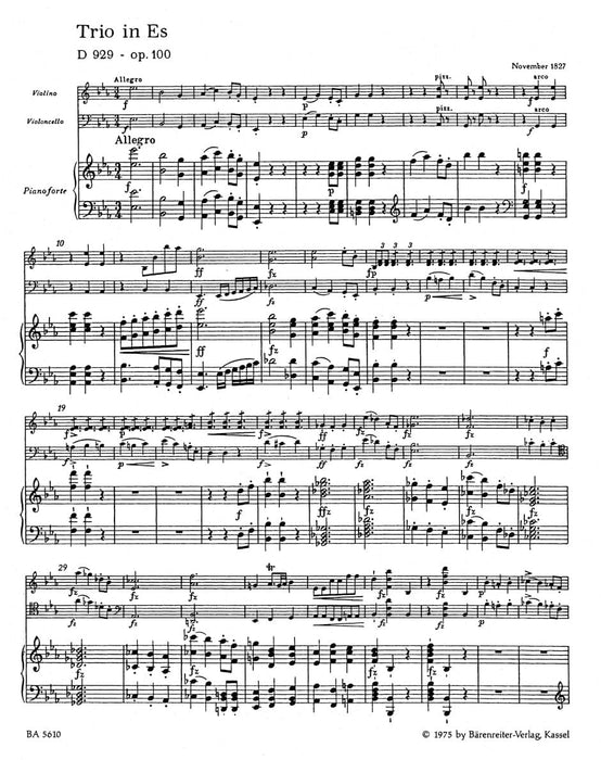Trio for Piano, Violin and Violoncello E-flat major op. 100 D 929 (Piano trio) 舒伯特 三重奏 鋼琴 小提琴 大提琴 鋼琴 三重奏 騎熊士版 | 小雅音樂 Hsiaoya Music