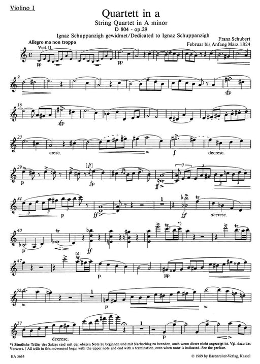 String Quartet A minor D 804 op. 29 "Rosamunde" / String Quartet C minor D 703 "Quartett-Satz" and fragment of the second movement 舒伯特 弦樂四重奏 羅莎蒙弦樂四重奏 樂章 騎熊士版 | 小雅音樂 Hsiaoya Music