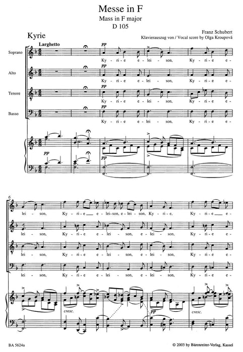 Missa F major D 105 舒伯特 騎熊士版 | 小雅音樂 Hsiaoya Music