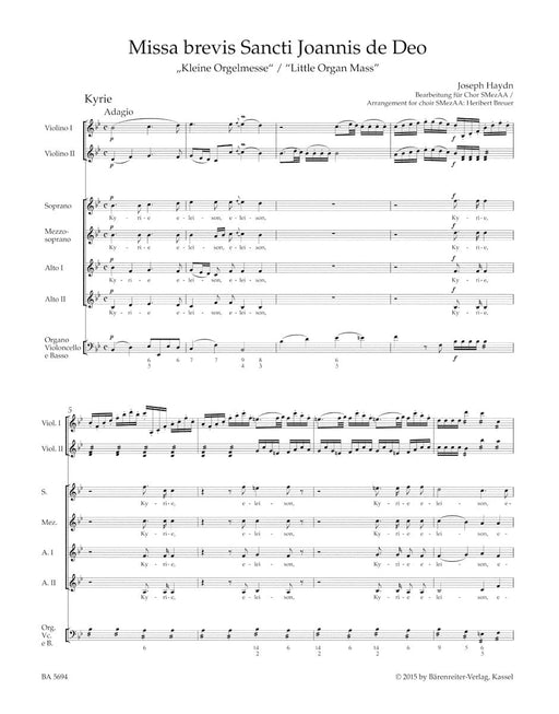 Missa brevis St. Joannis de Deo Hob. XXII:7 "Little Organ Mass" (Arranged for female choir SMezAA) 海頓 管風琴彌撒曲 騎熊士版 | 小雅音樂 Hsiaoya Music