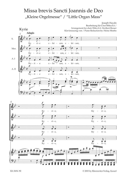 Missa brevis St. Joannis de Deo Hob. XXII:7 "Little Organ Mass" (Arranged for female choir SMezAA) 海頓 管風琴彌撒曲 騎熊士版 | 小雅音樂 Hsiaoya Music