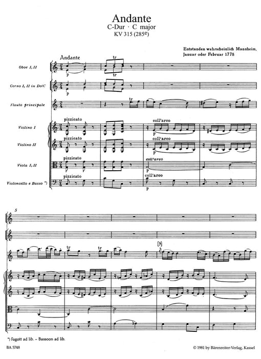 Andante for Flute and Orchestra C major K. 315 (285e) 莫札特 行板 長笛 管弦樂團 騎熊士版 | 小雅音樂 Hsiaoya Music
