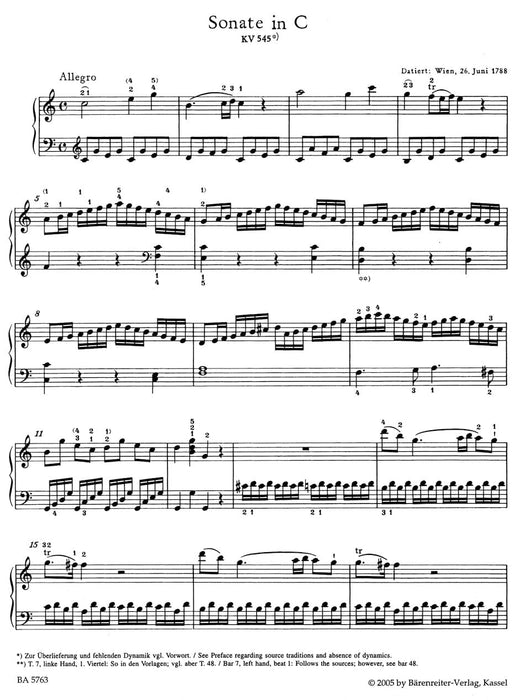 Sonate für Klavier C-Dur KV 545 "Facile" 莫札特 騎熊士版 | 小雅音樂 Hsiaoya Music