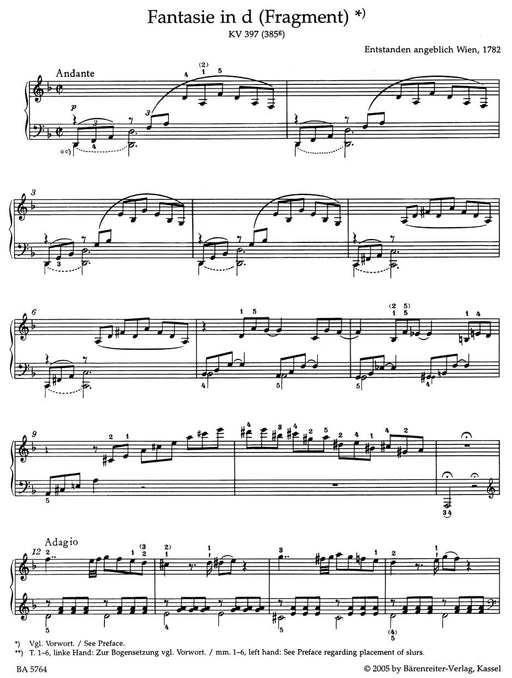 Fantasy for Piano D minor K. 397 (385g) 莫札特 幻想曲 鋼琴 騎熊士版 | 小雅音樂 Hsiaoya Music