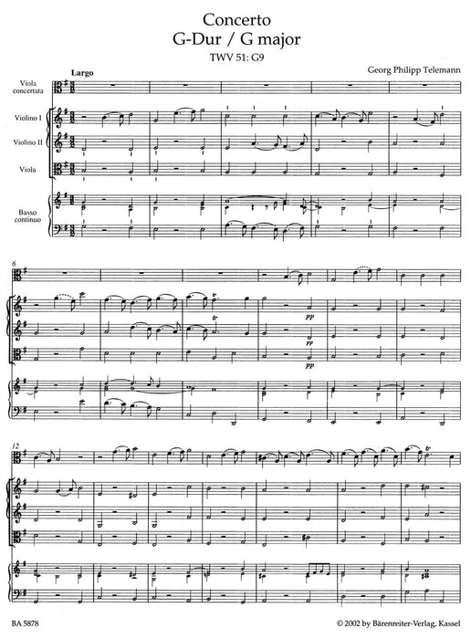 Konzert für Viola, Streicher und Basso continuo G-Dur TWV 51:G9 泰勒曼 協奏曲 中提琴 騎熊士版 | 小雅音樂 Hsiaoya Music