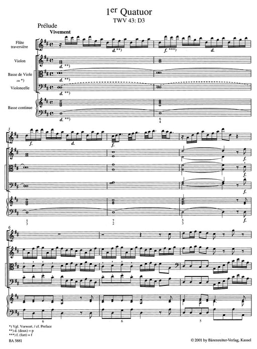 Nouveaux Quatuors en Six Suites I für Flöte, Violine, Viola da gamba oder Violoncello und Basso continuo "Pariser Quartette" (Paris 1738) 泰勒曼 組曲 小提琴古提琴大提琴 四重奏 騎熊士版 | 小雅音樂 Hsiaoya Music