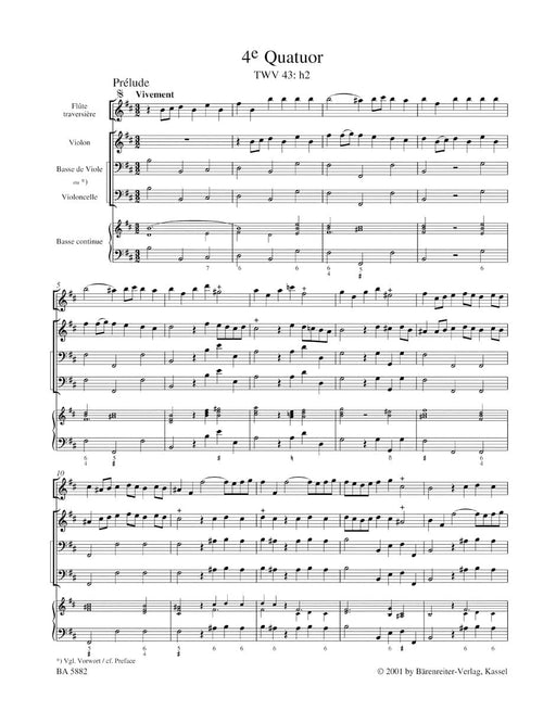 Nouveaux Quatuors en Six Suites II für Flöte, Violine, Viola da gamba oder Violoncello und Basso continuo "Pariser Quartette" (Paris 1738) 泰勒曼 組曲 小提琴古提琴大提琴 四重奏 騎熊士版 | 小雅音樂 Hsiaoya Music