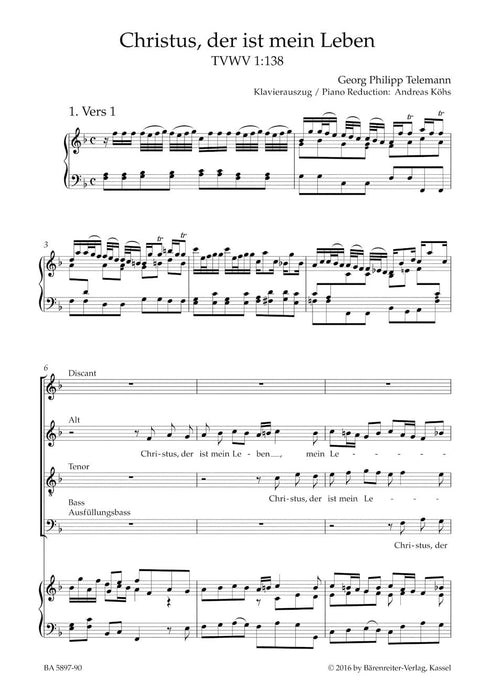 Christus, der ist mein Leben TVWV 1:138 (Chorale Setting) Chorale Setting 泰勒曼 耶穌基督 聖詠合唱聖詠合唱 騎熊士版 | 小雅音樂 Hsiaoya Music