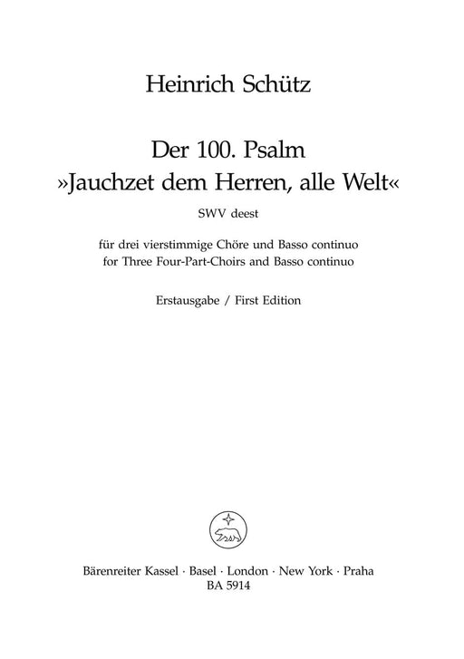 Jauchzet dem Herren, alle Welt SWV deest -Ausgabe für Vocal-Chöre, voll textiert. Zusammen verwendbar BA 6664 (Ausgabe für Vocal- und Bläserchöre)- (Psalm 100) 詩篇 騎熊士版 | 小雅音樂 Hsiaoya Music