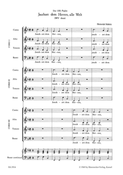Jauchzet dem Herren, alle Welt SWV deest -Ausgabe für Vocal-Chöre, voll textiert. Zusammen verwendbar BA 6664 (Ausgabe für Vocal- und Bläserchöre)- (Psalm 100) 詩篇 騎熊士版 | 小雅音樂 Hsiaoya Music