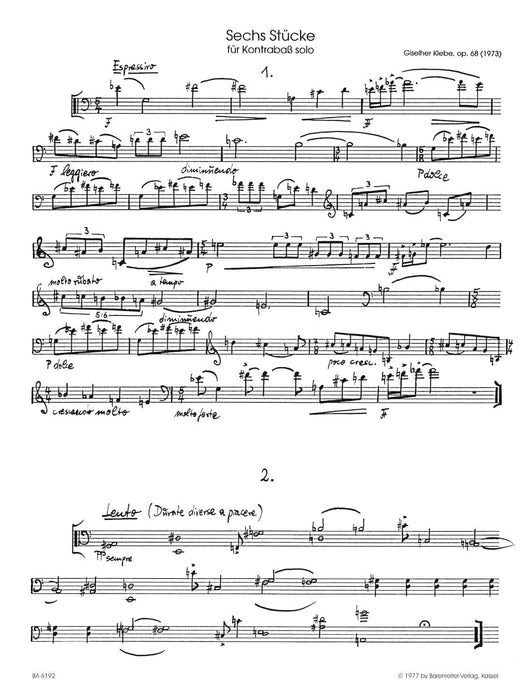 six Stücke für Kontrabass solo op. 68 (1973) 克雷貝 獨奏 騎熊士版 | 小雅音樂 Hsiaoya Music