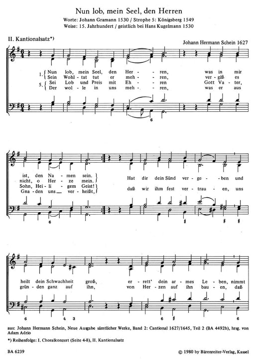 Nun lob, mein Seel, den Herren -Choralkonzert für 2 Soprane und Bc und Kantionalsatz für Chor (SATB), FolGestrophen beigegeben- Chorale Concerto 合唱協奏曲 聖詠合唱協奏曲 騎熊士版 | 小雅音樂 Hsiaoya Music