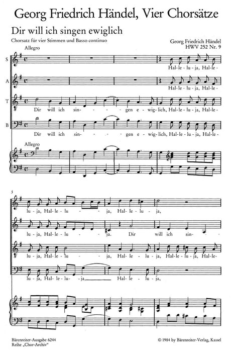Vier Chorsätze 韓德爾 騎熊士版 | 小雅音樂 Hsiaoya Music